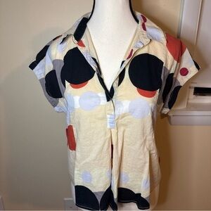 LaVia Cotton Print short Sleeve Blouse Button Shirt Polka dot Top Size Italy 40